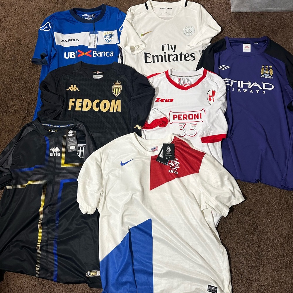 Misc football soccer shirts, PSG, Parma, Manchester city, ect